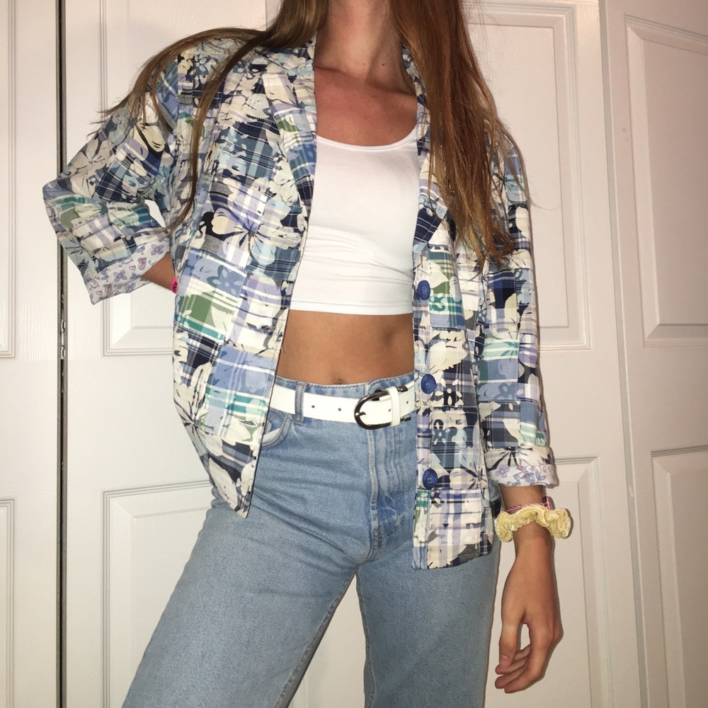 Blue flower blazer jacket